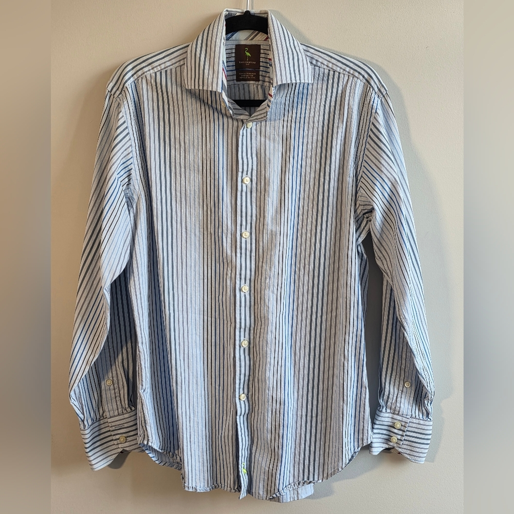 Tailorbyrd - Elegant Blue Striped Men's Dress Shirt - Size S